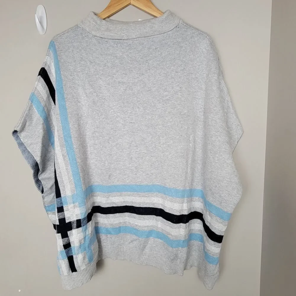 Talbots Sabrina Knit Poncho Shrug Grey Stripe Colorblock S/M